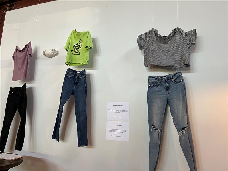 Close-up of garments from the 'What Were You Wearing?' exhibit