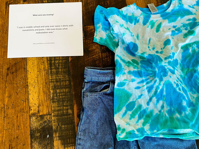 Close-up of garments from the 'What Were You Wearing?' exhibit